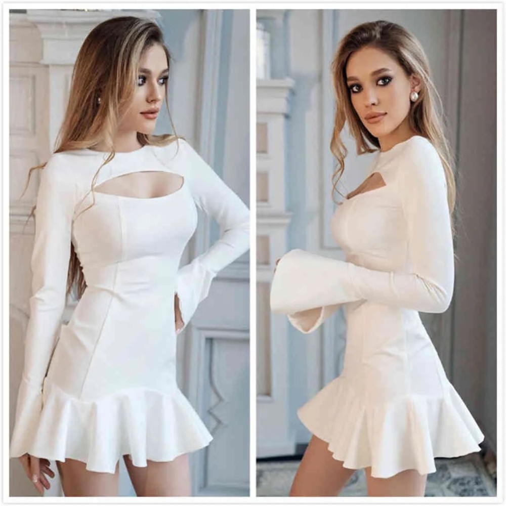 NWT- White Long-Sleeved Fishtail Hem Bandage Dress Medium / Bridal / cocktail